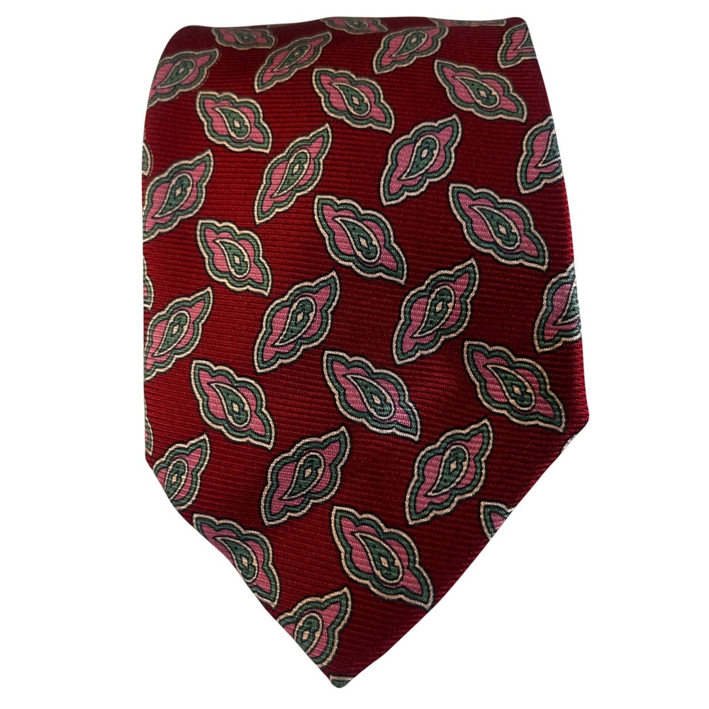 Polo‎ Ralph Lauren Mens Silk Tie Burgundy Red Medallion Geometric Handmade USA